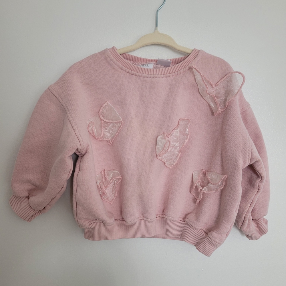 🧸2/20$ Zara 3T Girl Pink Sweater Ruffle Appliques Summer Toddler